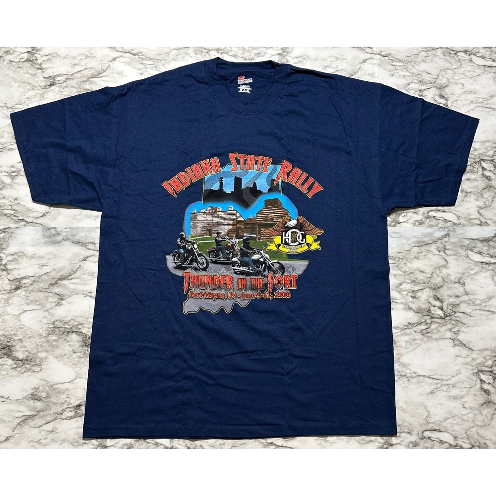 Hanes Men's T-Shirt Size XL Blue Harley Owners Group Indiana State Rally 2006‎